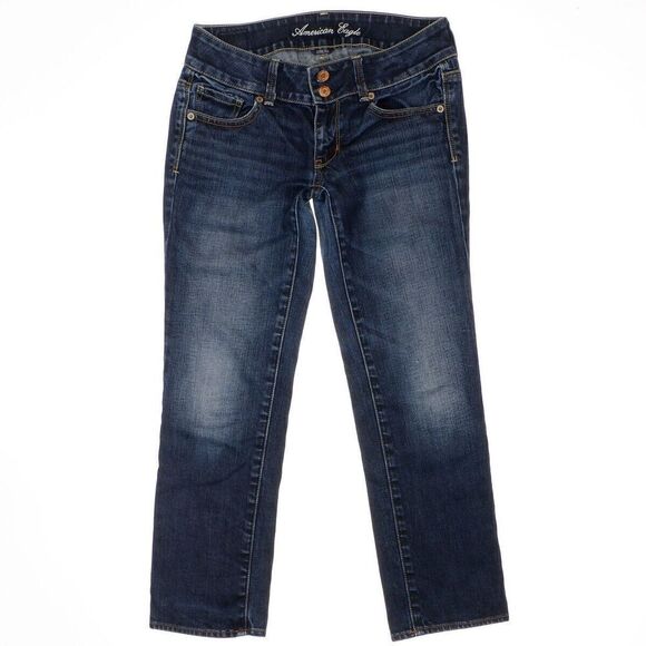 American Eagle Artist Jeans Size 2 Womens Cropped Low Waist Blue Stretch 28x24.5 - Picture 1 of 11